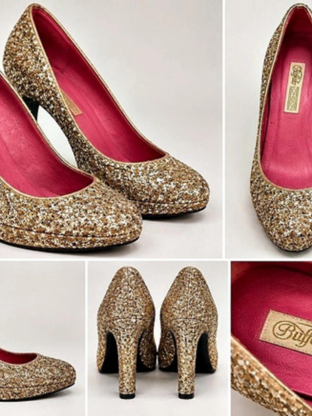 Buffalo London Gold Glitter Pumps